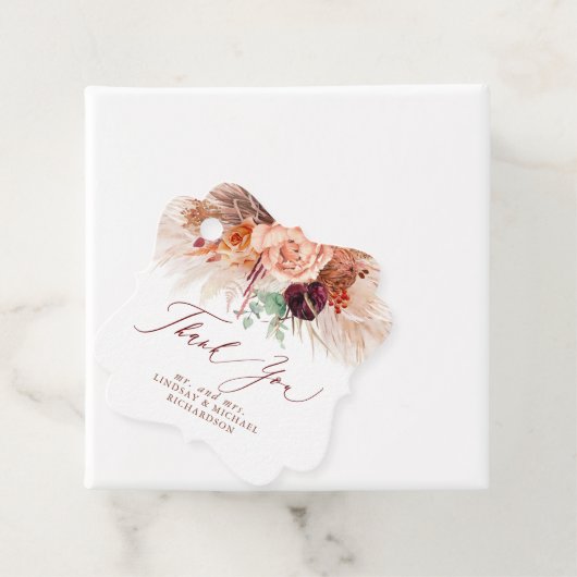 パンパス草の花のあるテラコッタの結婚式のお礼 フェイバータグ (インサイチュ)