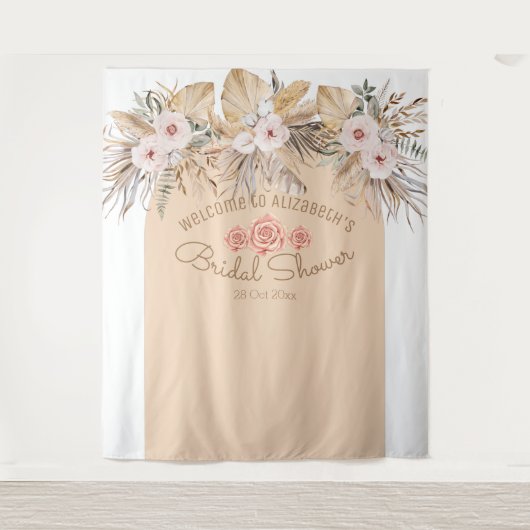 パンパス草の花のブライダルシャワー ウェディング ブライド タペストリー (正面)