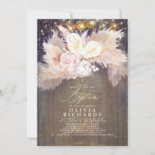 パンパス草ピンクの花の素朴な洗礼 招待状 (正面)