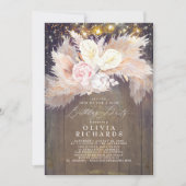 パンパス草ピンク花のクラシックな誕生日 招待状 (正面)