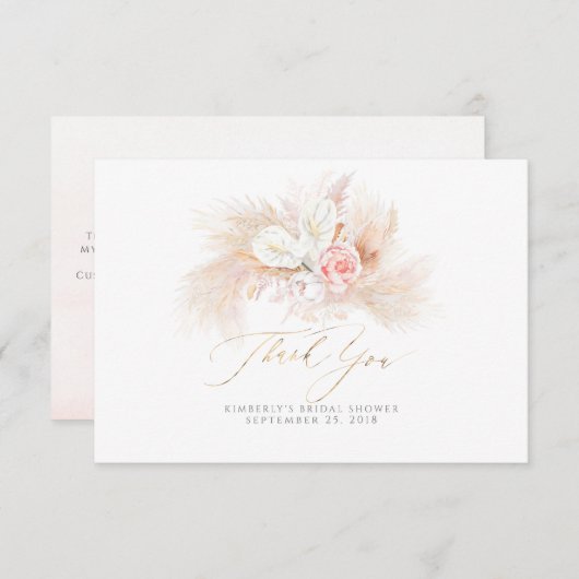 パンパス草 ピンク フラワー 小さな感謝 サンキューカード (正面/裏面)