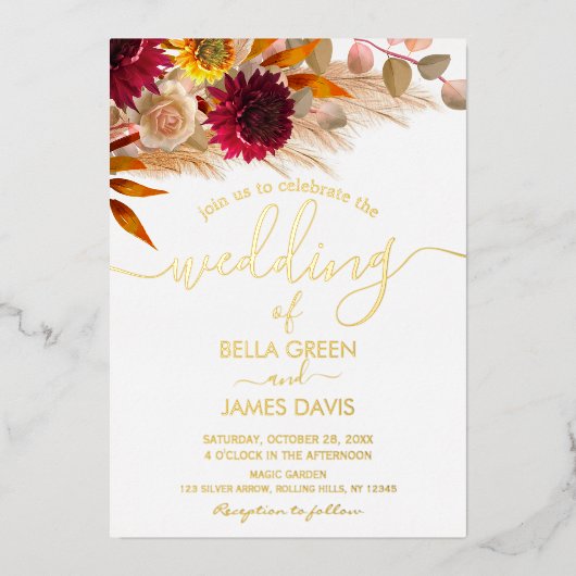 パンパス・グエレガントラス・フォト・ウェディング・パーティー 箔招待状 (正面)