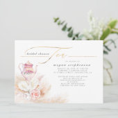 パンパス グラスとピンクのティーポット ブライダル シャワー ティー 招待状 (スタンド正面)