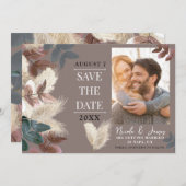 パンパス グラスの葉 アースリー ボヘミアンスタイル セーブ・ザ・デート 招待状 (正面/裏面)