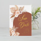 パンパス グラス アーチ テラコッタ ボヘミア フォト ウェディング セーブザデート 箔招待状 (立ち正面)
