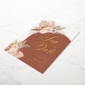 パンパス グラス アーチ テラコッタ ボーホー フォト ウェディング セーブザデート 箔招待状 (回転した状態)