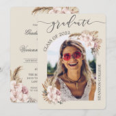 パンパス グラス オーキッド フローラル アーチ 絵 卒業 招待状 (正面/裏面)