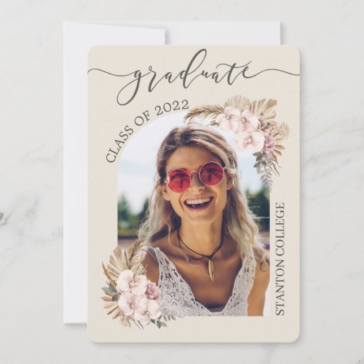 パンパス グラス オーキッド フローラル アーチ 絵 卒業 招待状 (正面)