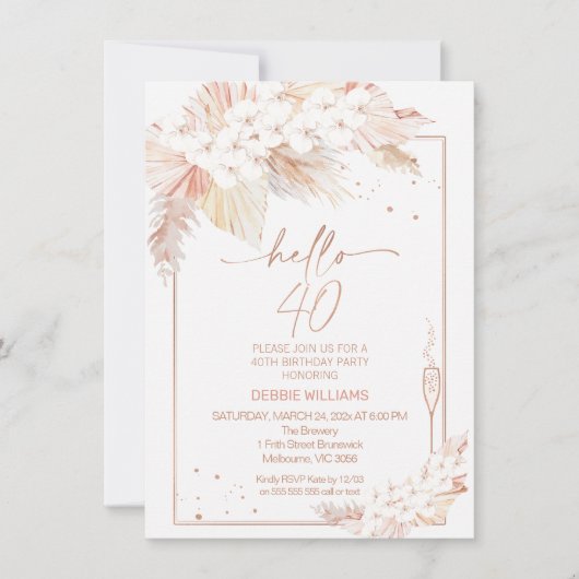 パンパス グラス グラス ハロー 40歳 誕生日 ご招待 招待状 (正面)