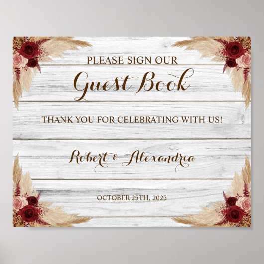 パンパス グラス ゲストブック 署名 ウェディング (正面)