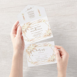 パンパス グラス ゴールド モノグラム オールインワン ウェディング A オールインワン招待状