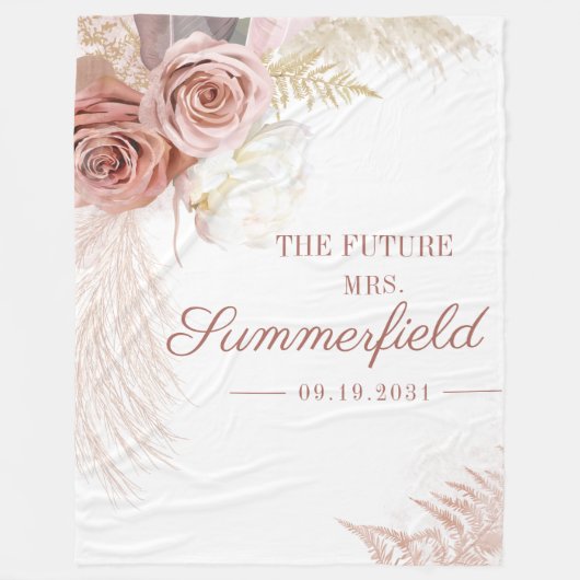 パンパス グラス タン ブライダル シャワー フリースブランケット (正面)