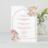 パンパス グラス テラコッタ アーチ フローラル フォト ウェディング 招待状 (スタンド正面)