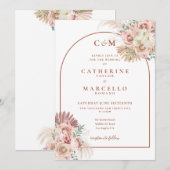 パンパス グラス テラコッタ アーチ モノグラム ウェディング 招待状 (正面/裏面)