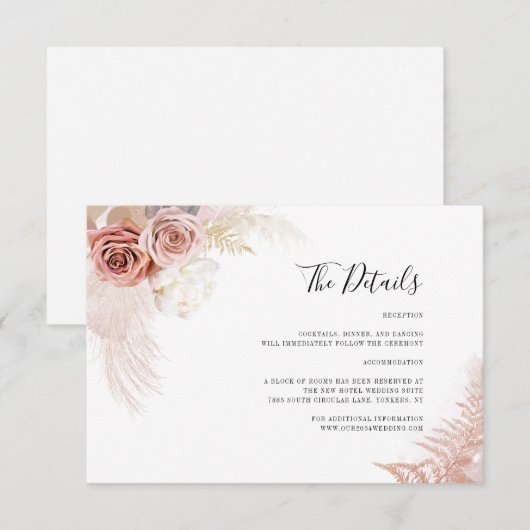 パンパス グラス テラコッタ フローラル ウェディング 詳細 エンクロージャーカード (正面/裏面)