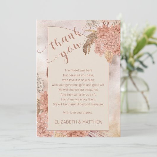 パンパス グラス | ハイドランジア ベビー シャワー サンクス サンキューカード (スタンド正面)