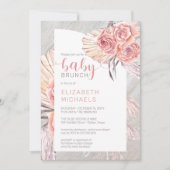 パンパス グラス | ピンクのバラの花が咲く女の子の赤ちゃんのためのブランチ 招待状 (正面)