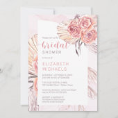 パンパス グラス | ピンクのバラの花が咲く ブライダル シャワー 招待状 (正面)