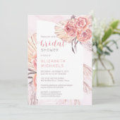 パンパス グラス | ピンクのバラの花が咲く ブライダル シャワー 招待状 (スタンド正面)