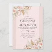 パンパス グラス ピンク フラワーのウェディング 招待状 (正面)
