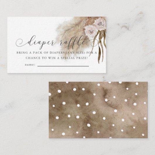 パンパス グラス ピンク ベビー シャワー おむつ ラッフル チケット エンクロージャーカード (正面/裏面)