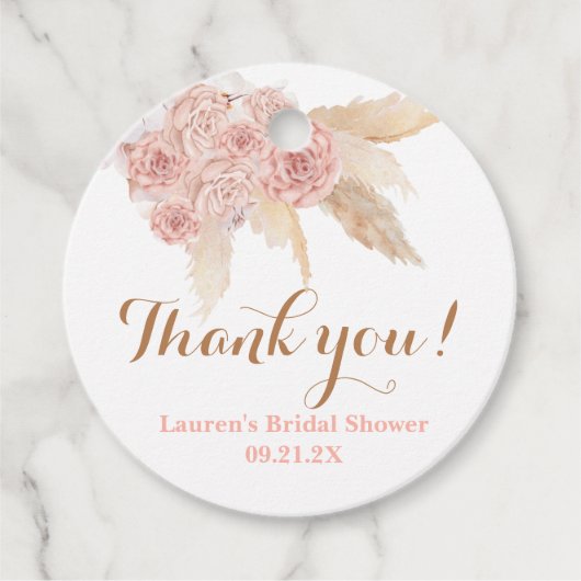 パンパス グラス ピンク ボホ ブライズメイド シャワー フェイバータグ (正面)