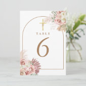 パンパス グラス フラワーのゴールド クロス テーブル ナンバー 招待状 (スタンド正面)