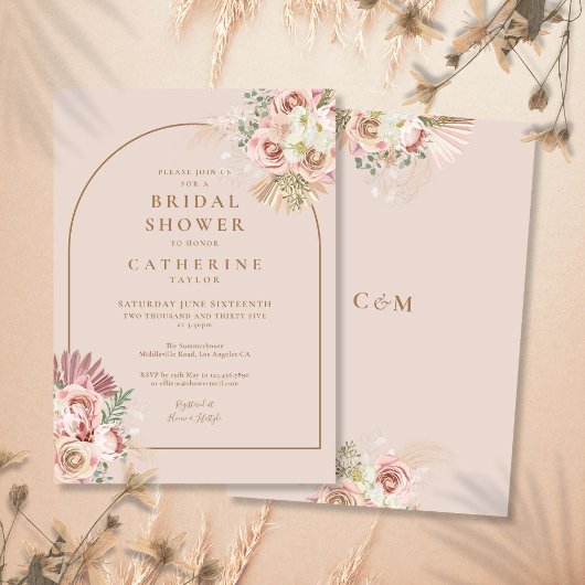 パンパス グラス フローラル アーチ ブライダル シャワー 招待状