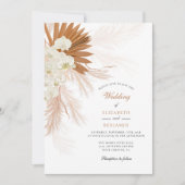 パンパス グラス フローラル タン ウェディング 招待状 (正面)