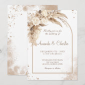 パンパス グラス ボヘミアンスタイルのウェディング 招待状 (正面/裏面)