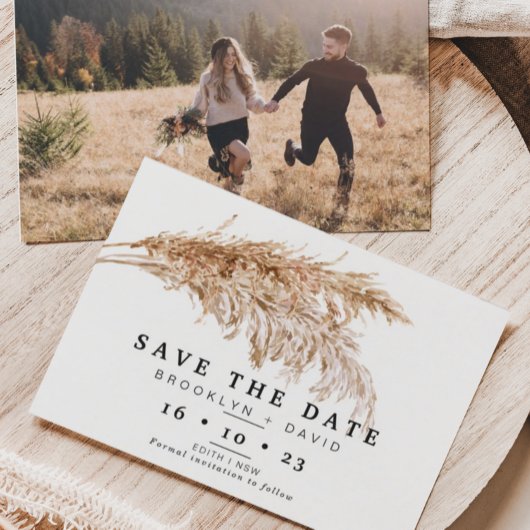 パンパス グラス ボヘミアンスタイルの結婚式 Save The Date カード