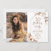 パンパス グラス ボヘミアンテラコッタ フォト 30歳の誕生日 招待状 (正面)