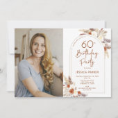 パンパス グラス ボヘミアンテラコッタ フォト 60歳の誕生日 招待状 (正面)
