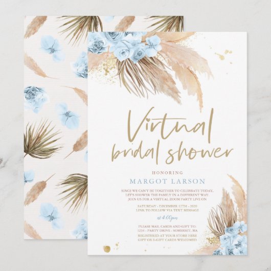 パンパス グラス ボヘミアンヴァーチャルズーム ブライダルシャワー 招待状 (正面/裏面)