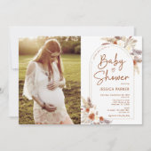 パンパス グラス ボーホー テラコッタ フォト ベイビー シャワー 招待状 (正面)
