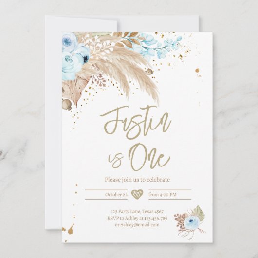 パンパス グラス ボーホー 誕生日 どんな年齢でも オシャレな男の子の誕生日招待状 招待状 (正面)