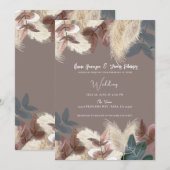 パンパス グラス & リーフ 地球を感じるボヘミアンスタイルのウェディング 招待状 (正面/裏面)