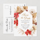 パンパス・グラス・レッド・ランの結婚式セーブザ・デート  ポストカード (正面/裏面)