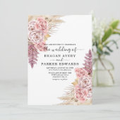 パンパス グラス ローズとパープル ウェディング 招待状 (スタンド正面)