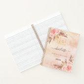 パンパス グラス ローズ ゴールド フラワーズ ビジネス ロゴ QR ノートブック (内部)