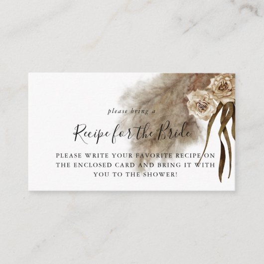 パンパス グラス 秋のブライダル シャワー レシピ リクエスト エンクロージャーカード (正面)