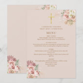 パンパス グラス 花のファースト ホーリー コミュニオン メニュー 招待状 (正面/裏面)