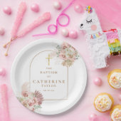 パンパス グラス 花 モチーフの 洗礼 誕生日 ペーパープレート (パーティー)