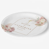 パンパス グラス 花 モチーフの 洗礼 誕生日 ペーパープレート (アングル)