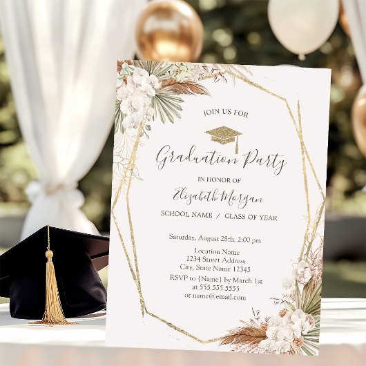 パンパス フラワー、卒業帽、卒業 招待状