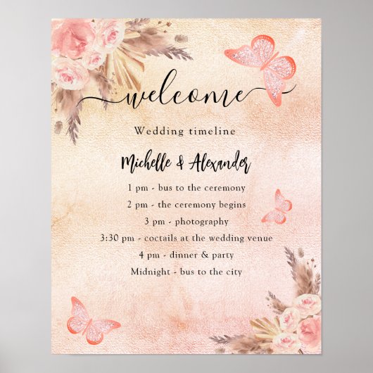 パンパフローラ蝶の結婚式プログラムのタイムライン ポスター (正面)