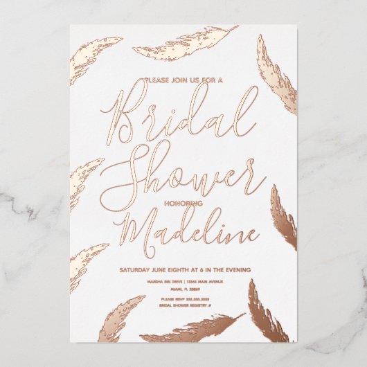 パンパブライダルシャワー押された結婚式招待状 箔シーズンカード (正面)