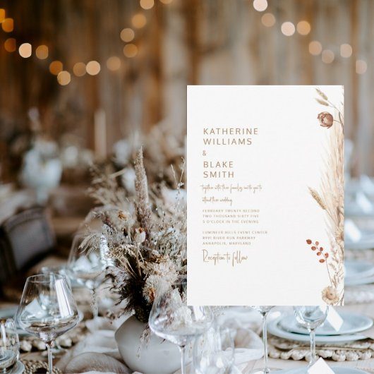 パンパモダンスと金ゴールド文字結婚 招待状