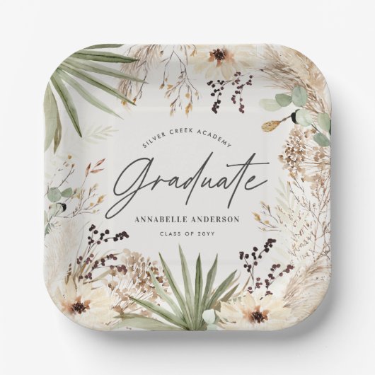 パンパモダンスの草の葉のシックエレガントな卒業 ペーパープレート (正面)
