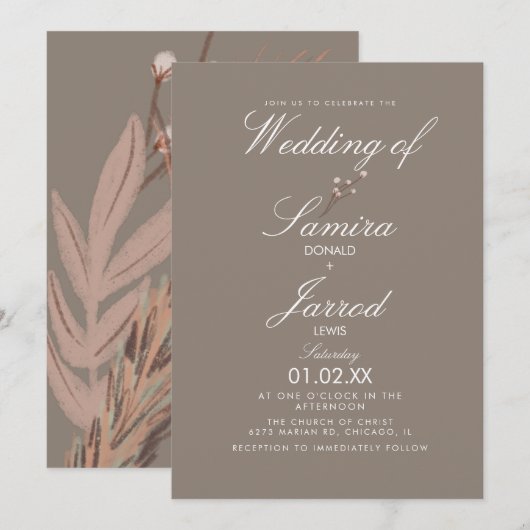 パンパモダンス綿花自然結婚植物 招待状 (正面/裏面)
